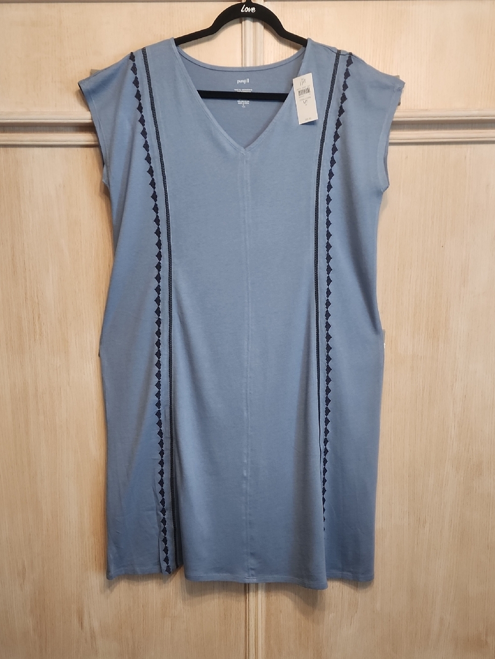 J.jill Women's Embroidered V-Neck Dress Blue SZ MT - Picture 2 of 5